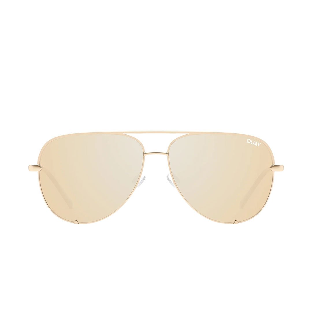 Quay Unisex High Key Classic Aviator Sunglasses - Gold Frame/Gold Polarized Lens - Front