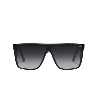 Quay Women's Nightfall Flat Top Shield Sunglasses - Black Frame/Smoke Lens - Front
