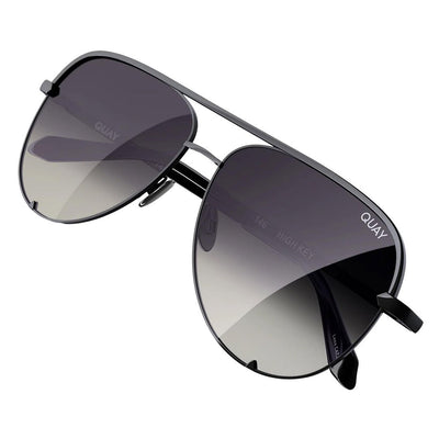 Quay Unisex High Key Mini Classic Aviator Sunglasses - Black Frame/Fade Polarized Lens - Detail