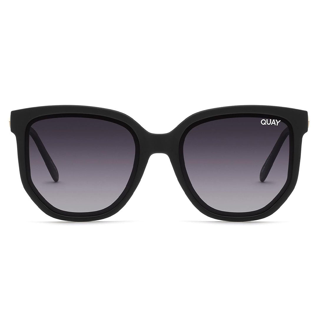 Quay Women's Coffee Run Oversized Round Cat Eye Sunglasses - Black Frame/Smoke Polarized Lens - Front