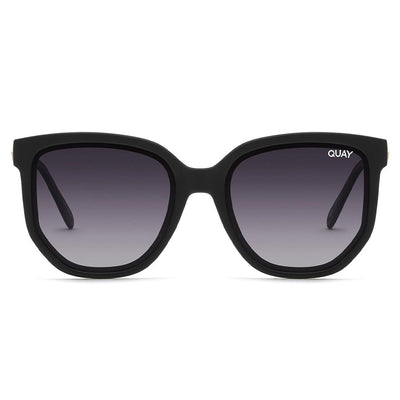 Quay Women's Coffee Run Oversized Round Cat Eye Sunglasses - Black Frame/Smoke Polarized Lens - Front