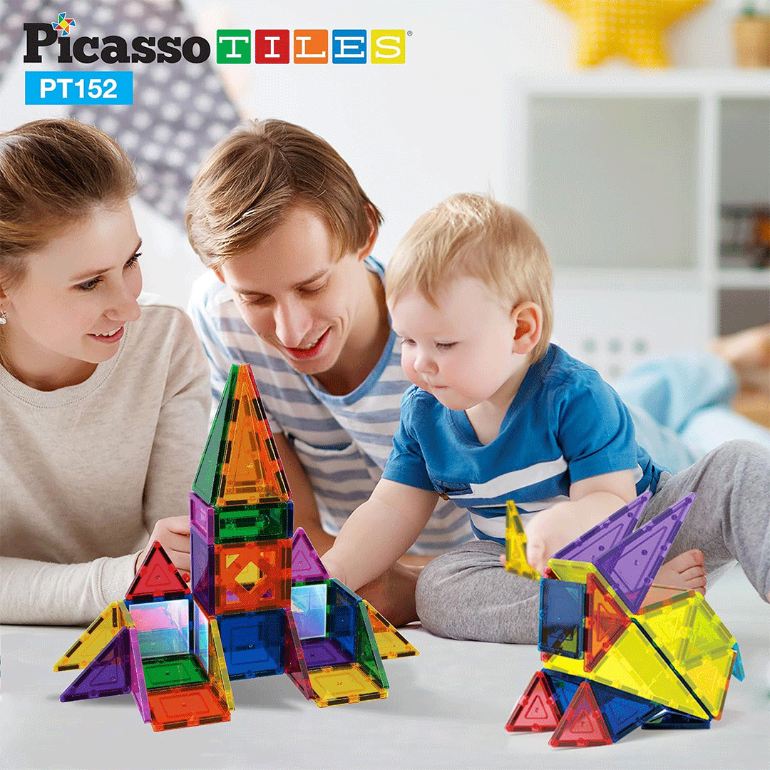 PicassoTiles 152pcs Magnetic Tiles Building Blocks Children's Play Set - Lifestyle