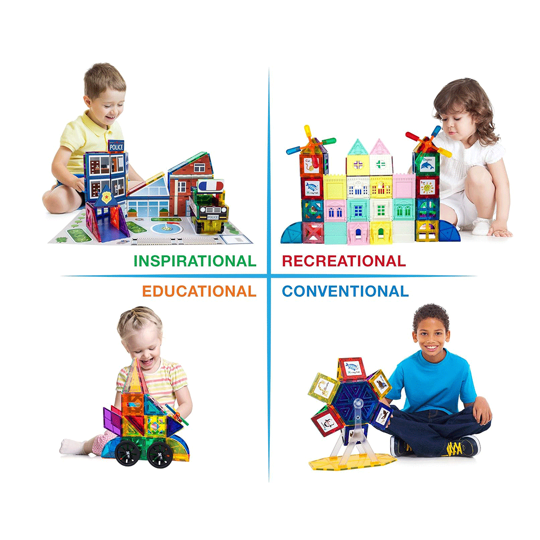 PicassoTiles 300pcs Magnetic Building Blocks 3-in-1 City Theme Children's Play Set - Make your own designs