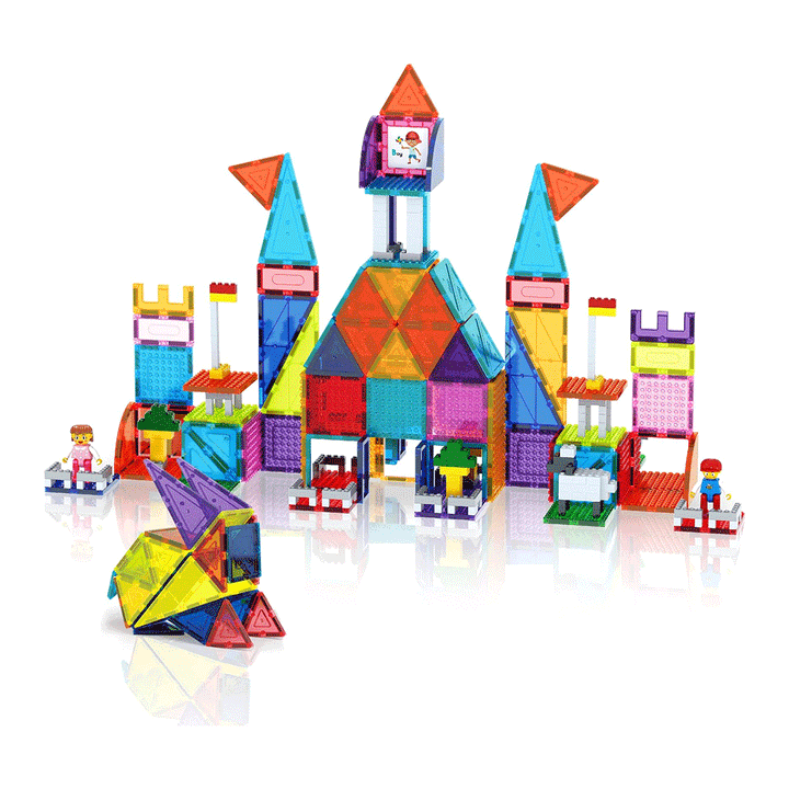 PicassoTiles 353pcs Magnetic Tiles and Bricks Combo Children&