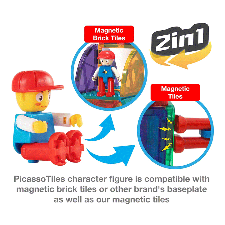 PicassoTiles 353pcs Magnetic Tiles and Bricks Combo Children&