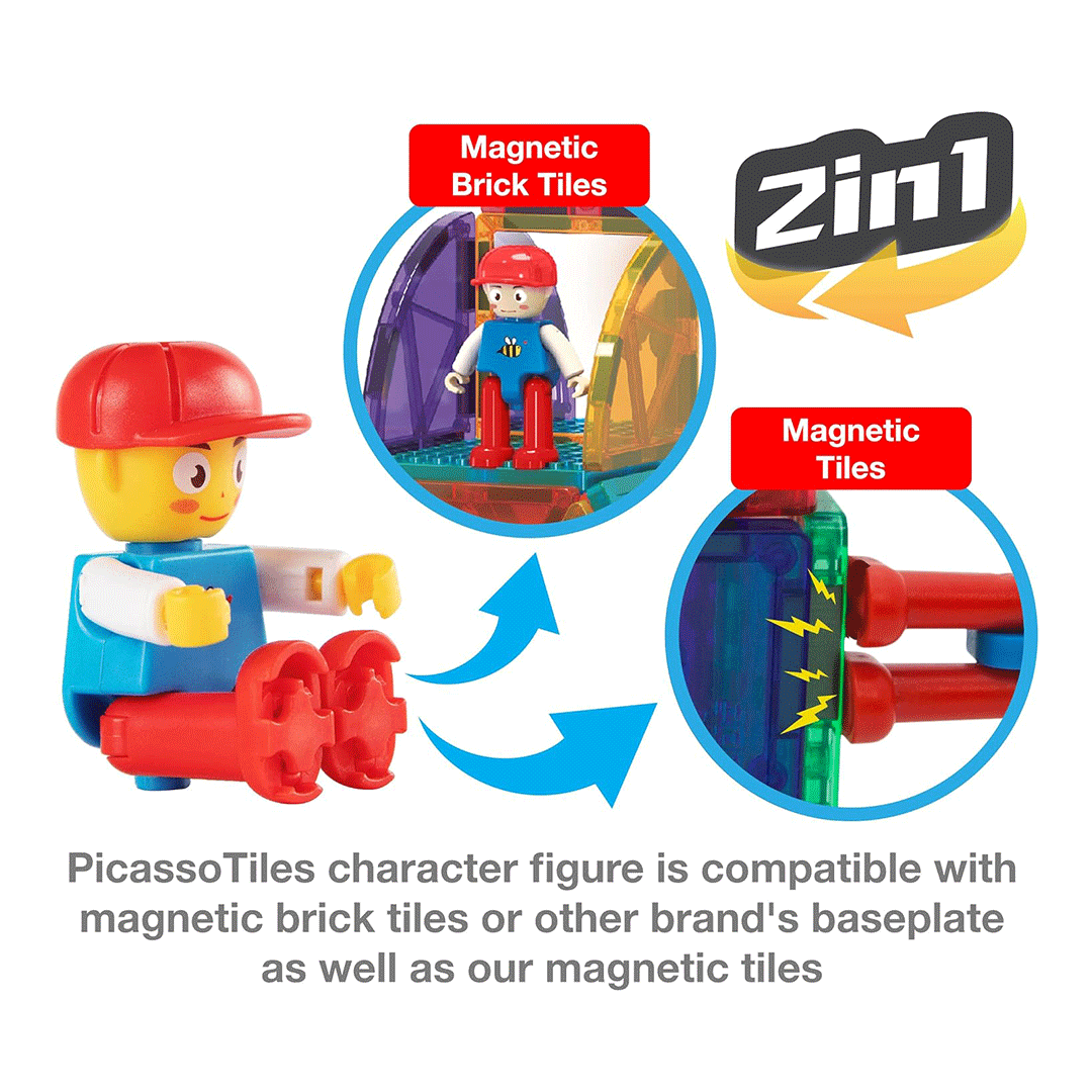 PicassoTiles 353pcs Magnetic Tiles and Bricks Combo Children's Play Set - Features