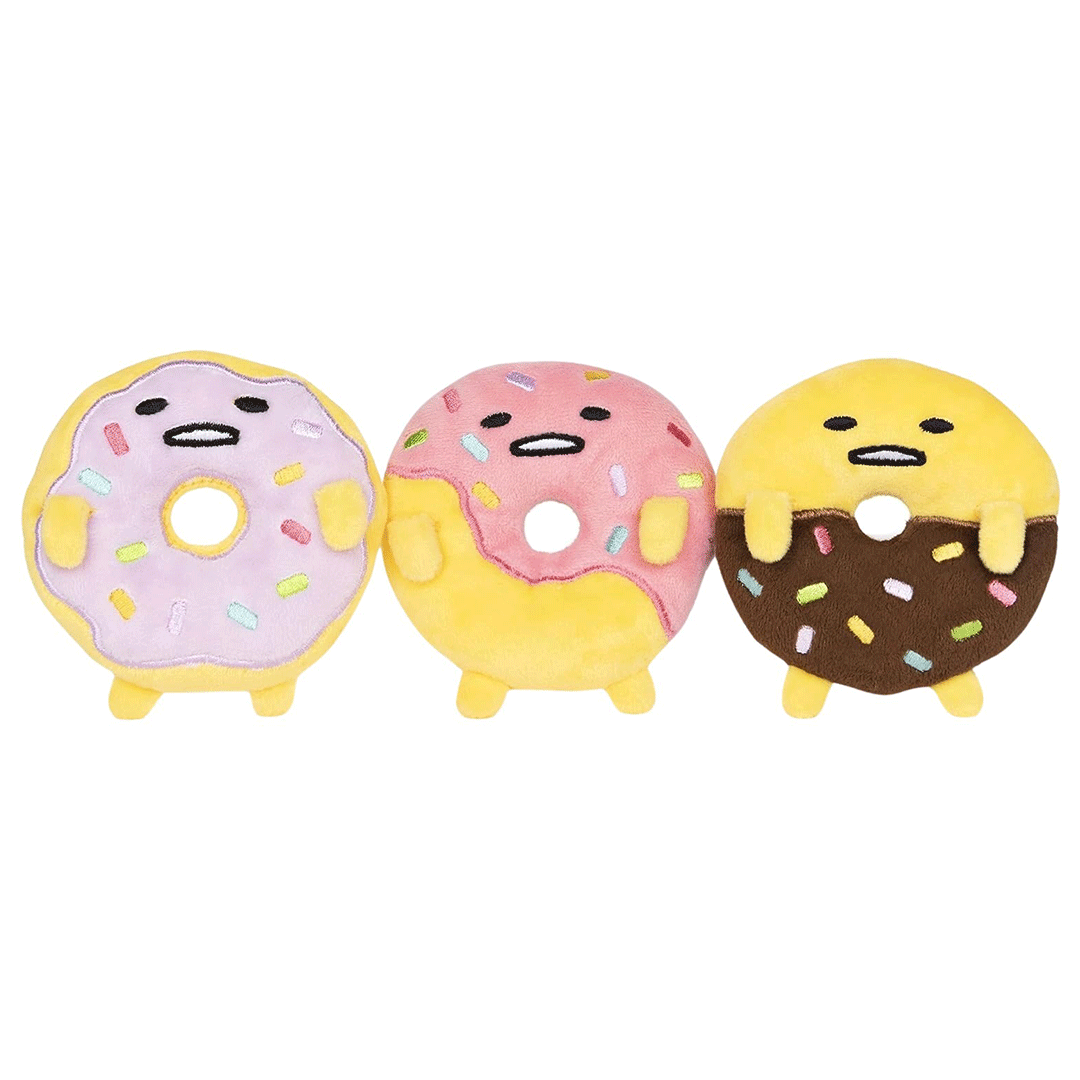 GUND Sanrio Gudetama Donut Collector Set of Three 3.5" Plush Toy - Front of stuffed animal unboxed
