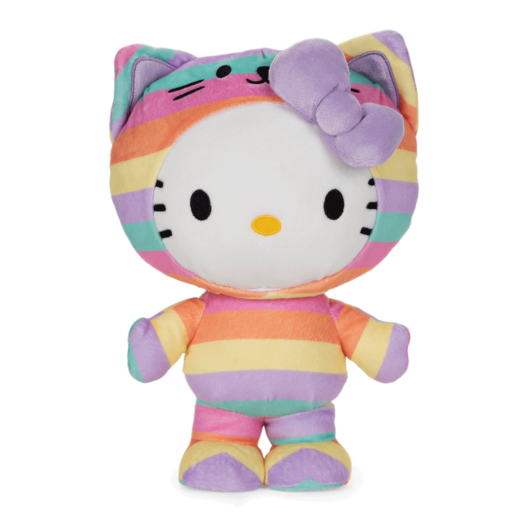 GUND Sanrio Hello Kitty in Rainbow Outfit 9.5" Plush Toy - Front of stuffed animal