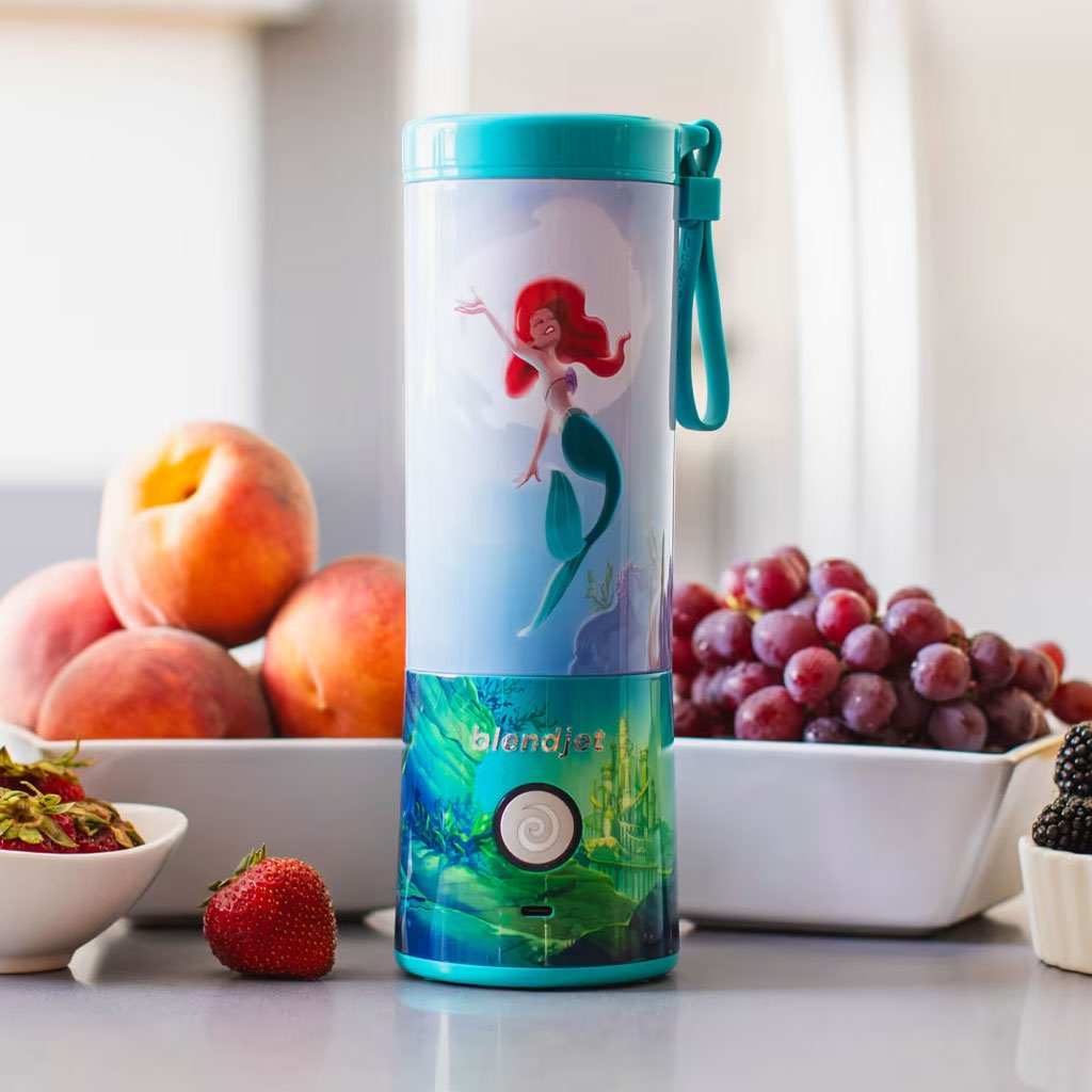 BlendJet 2 Disney The Little Mermaid Ariel Cordless Personal Blender - Blender in Kitchen Setting with Fruits