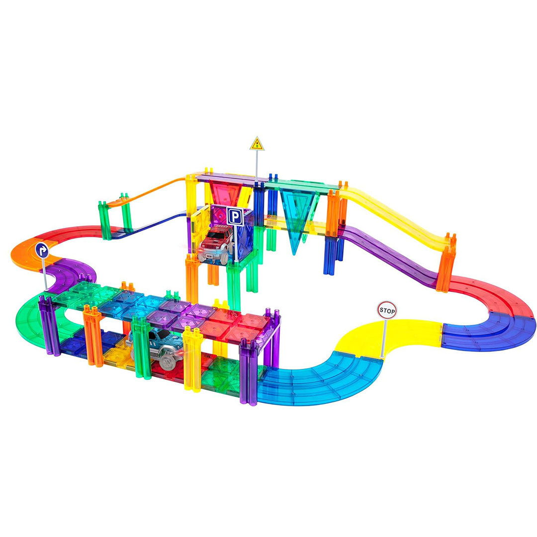 PicassoTiles 50pc Race Car Track Magnetic Building Blocks Children's Play Set - Full set