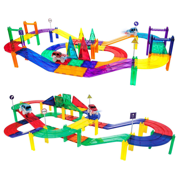 PicassoTiles 50pc Race Car Track Magnetic Building Blocks Children&