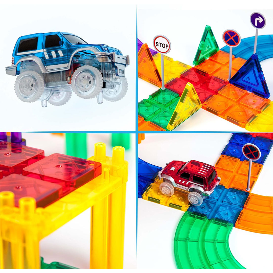 PicassoTiles 50pc Race Car Track Magnetic Building Blocks Children&