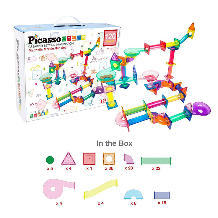 PicassoTiles 120pc Marble Run Magnetic Tile Children&