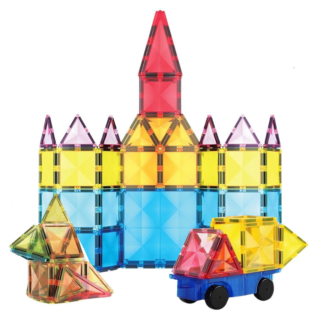PicassoTiles 63pcs Diamond Series with 1 Car Magnetic Tiles Children's Play Set - Example build