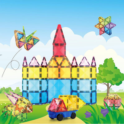 PicassoTiles 63pcs Diamond Series with 1 Car Magnetic Tiles Children's Play Set - Example build