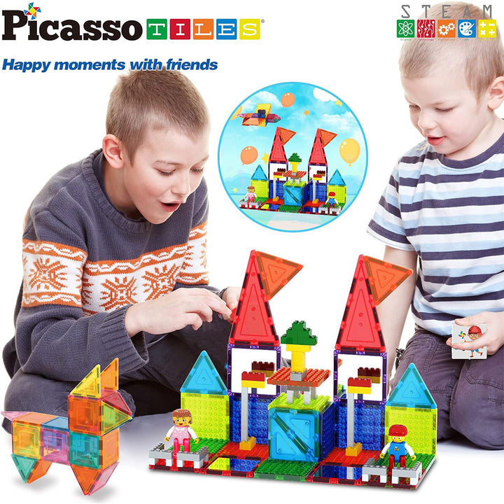 PicassoTiles 333pc Magnetic Tiles and Bricks Combo Children&