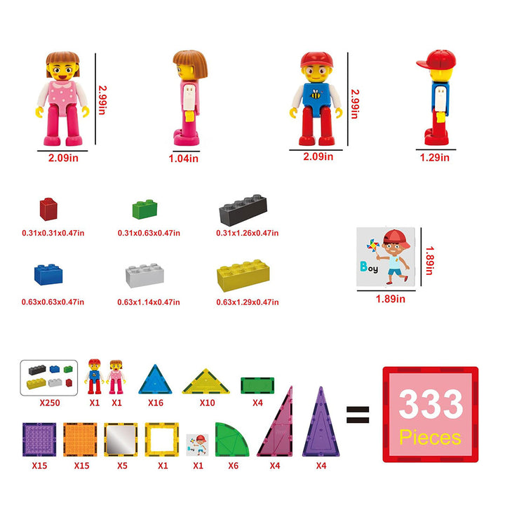 PicassoTiles 333pc Magnetic Tiles and Bricks Combo Children&