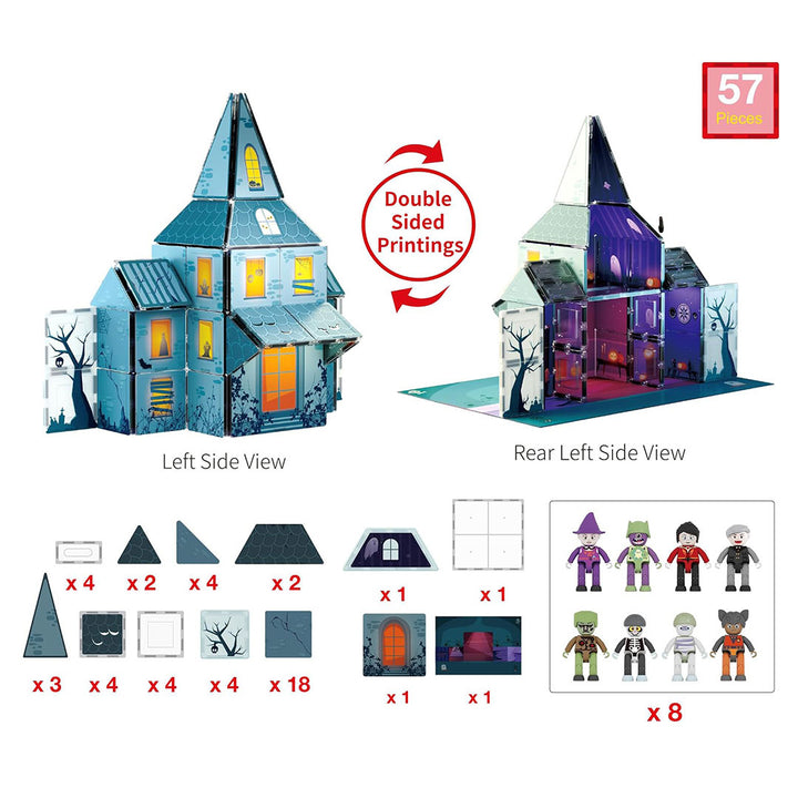 PicassoTiles 57pc Haunted House Magnetic Tiles Children&