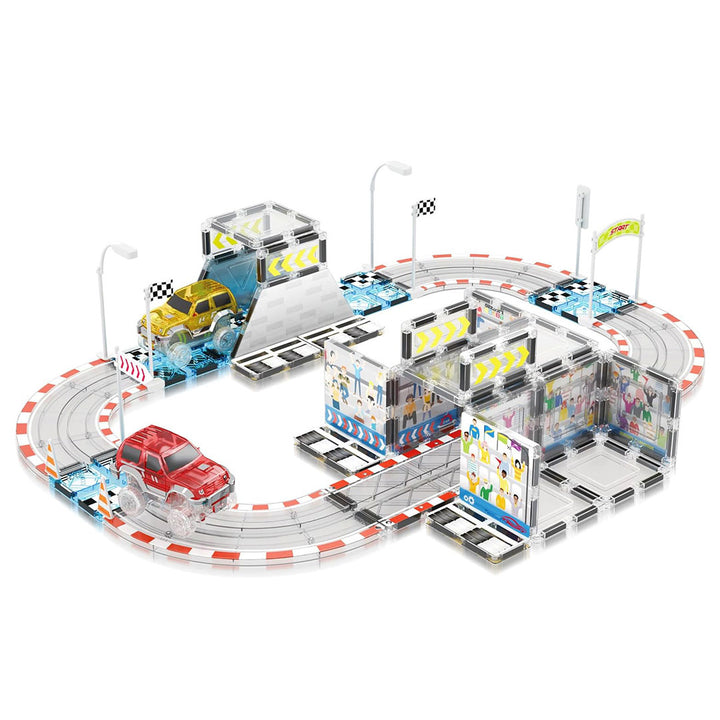 PicassoTiles 64pc Race Car Track Magnetic Building Blocks Children&
