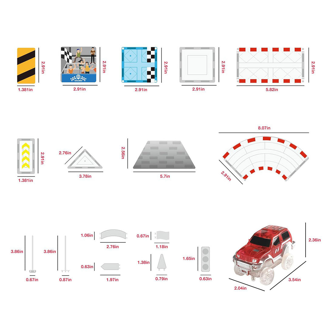 PicassoTiles 64pc Race Car Track Magnetic Building Blocks Children&