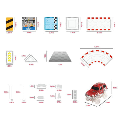 PicassoTiles 64pc Race Car Track Magnetic Building Blocks Children's Play Set - Dimensions of pieces