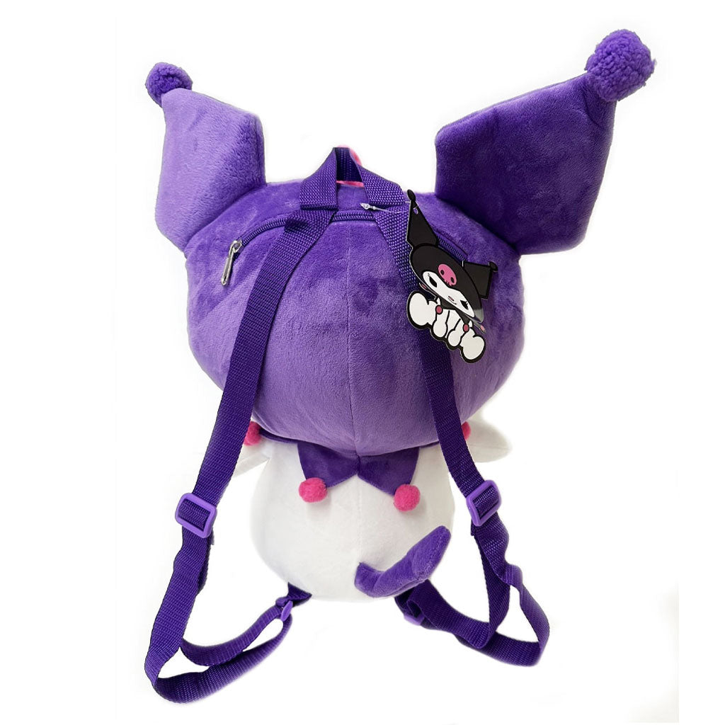 Accessory Innovations Sanrio Kuromi 14" Purple Plush Backpack - Back of Sanrio Kuromi Plush Backpack with  Purple Headpiece and Purple Straps