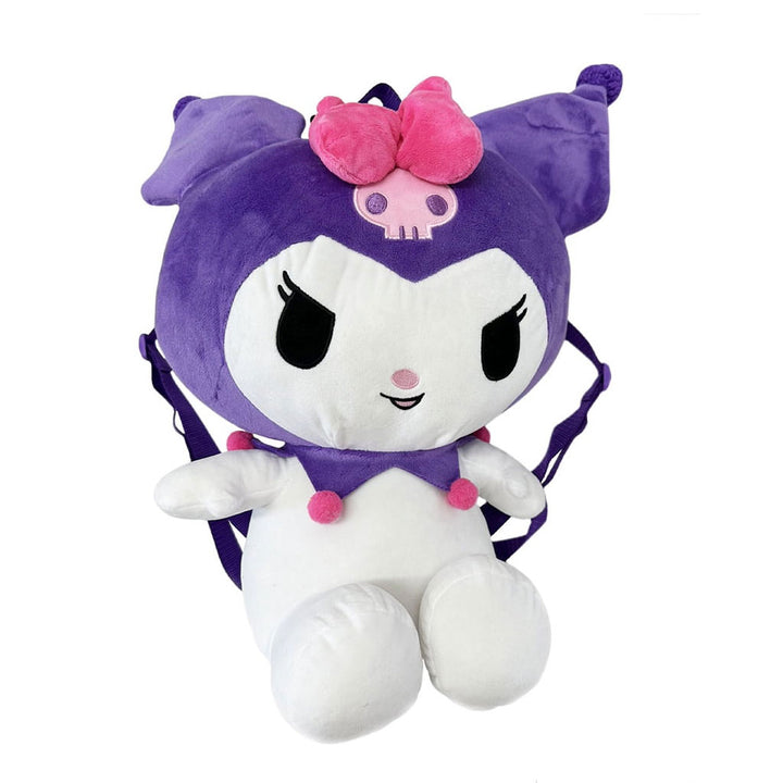 Accessory Innovations Sanrio Kuromi 14" Purple Plush Backpack - Side View of Sanrio Kuromi Plush Backpack with Pink Bow and Purple Headpiece