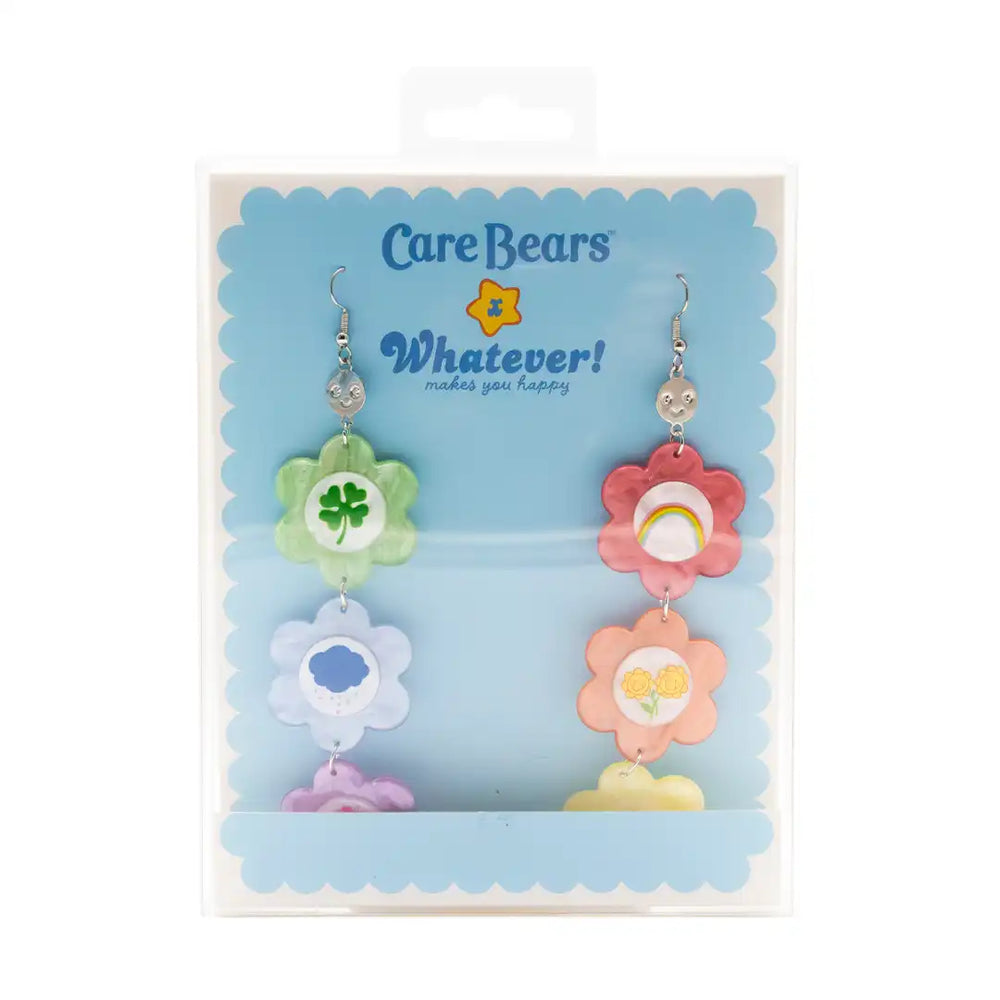 Whatever Makes You Happy Care Bears Flower Belly Badges Layered Acrylic Earrings