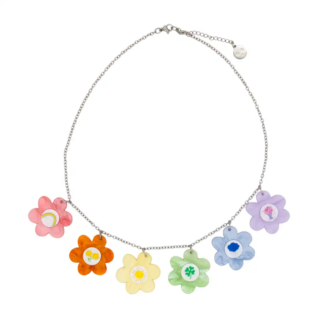 Whatever Makes You Happy Care Bears Flower Belly Badges Acrylic Charm Necklace