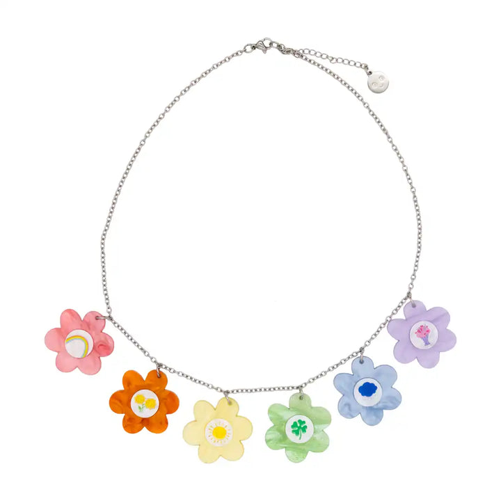 Whatever Makes You Happy Care Bears Flower Belly Badges Acrylic Charm Necklace