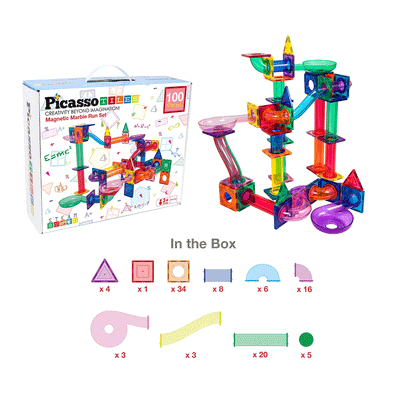 PicassoTiles 100pc Marble Run Building Blocks Children's Play Set - Pieces included in the box