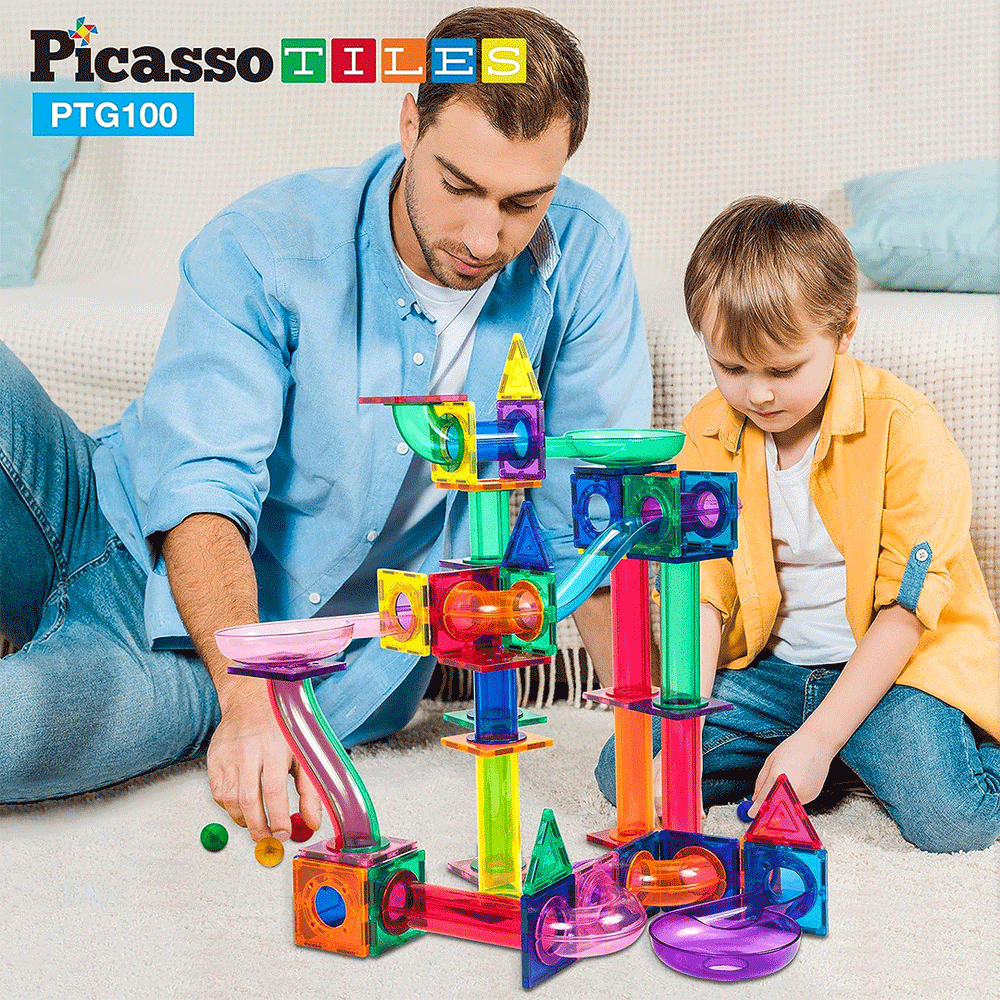 PicassoTiles 100pc Marble Run Building Blocks Children's Play Set - Lifestyle