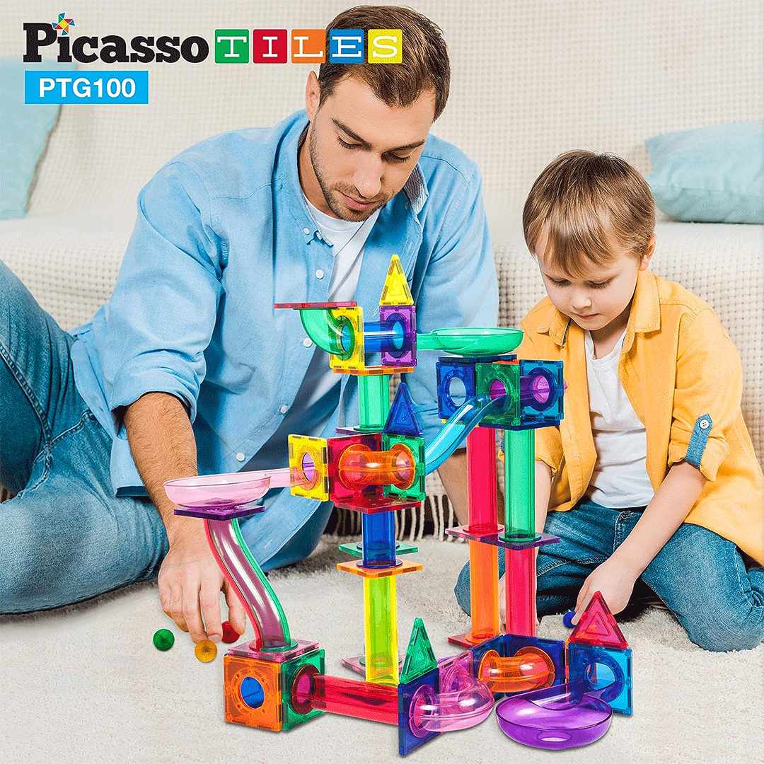 PicassoTiles 100pc Marble Run Building Blocks Children&