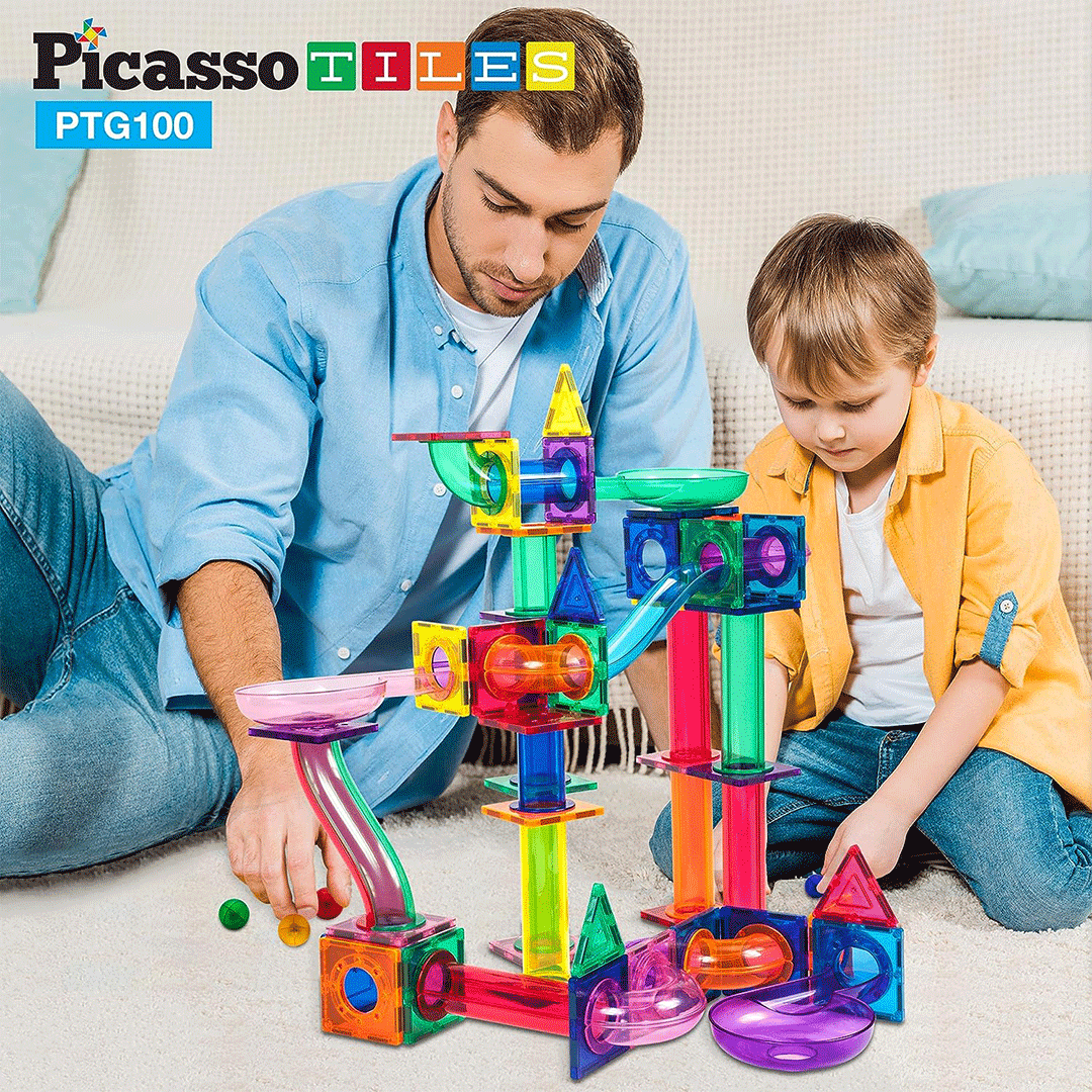 PicassoTiles 100pc Marble Run Building Blocks Children's Play Set - Lifestyle