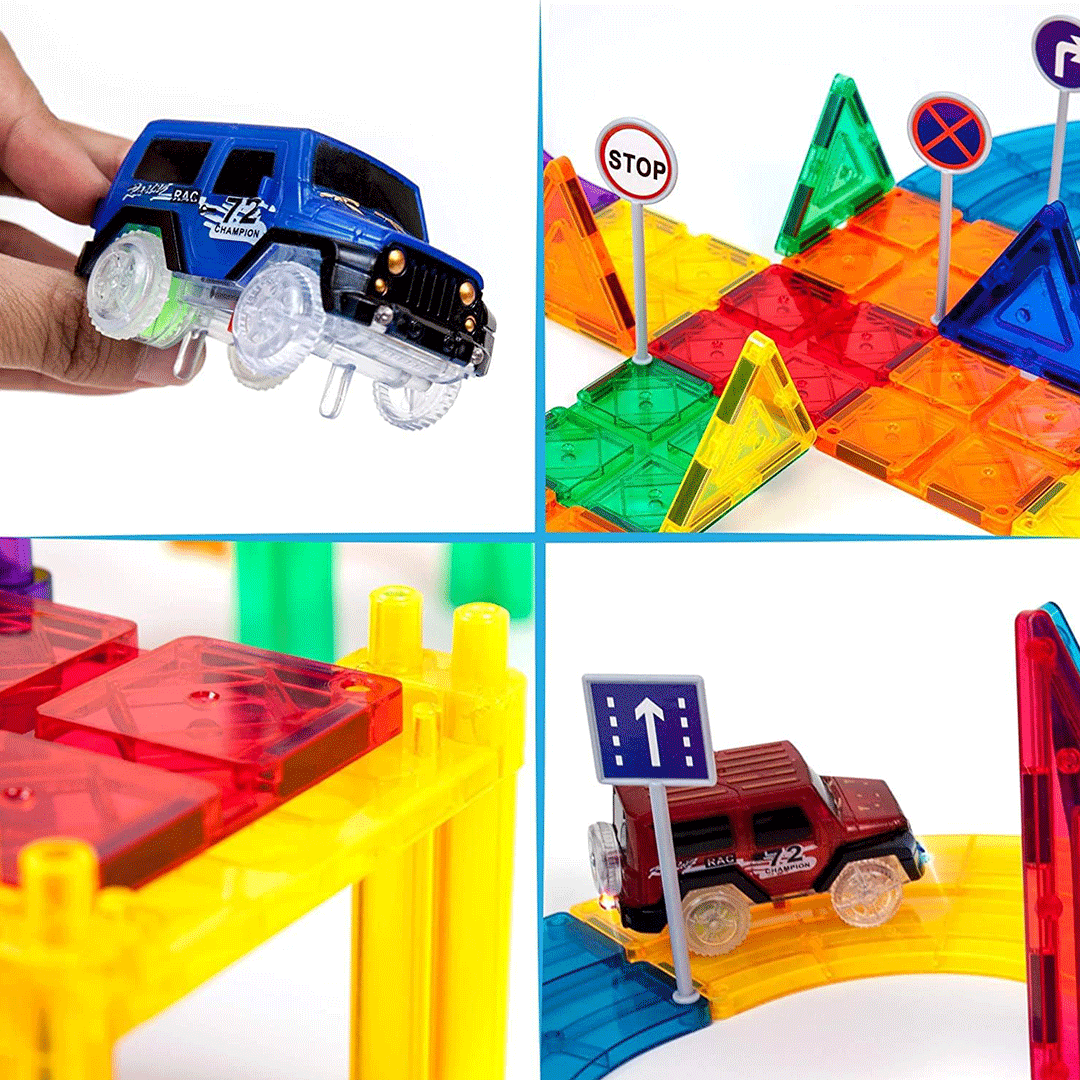 PicassoTiles 80pc Race Car Track Building Blocks Children's Play Set - Close-up details