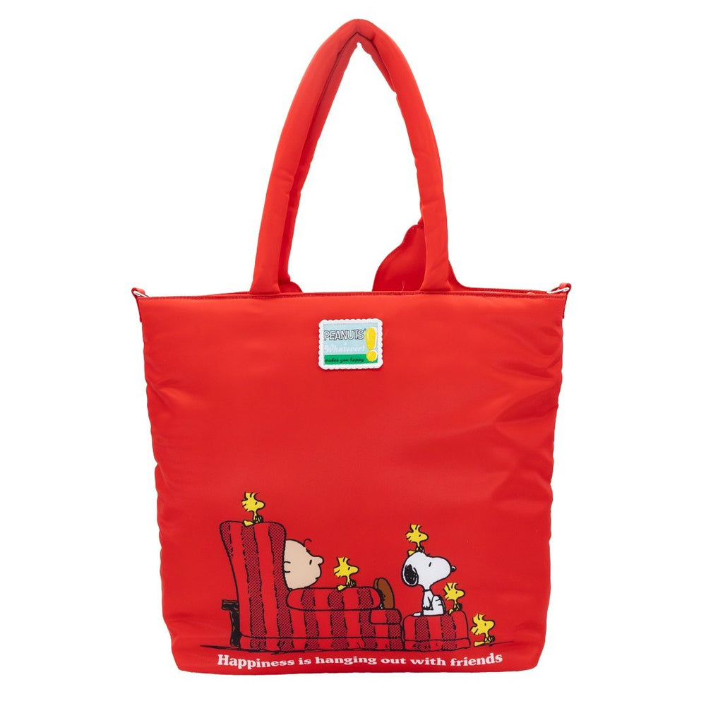 Whatever Makes You Happy Peanuts 75th Anniversary Snoopy House Padded Nylon Tote Bag