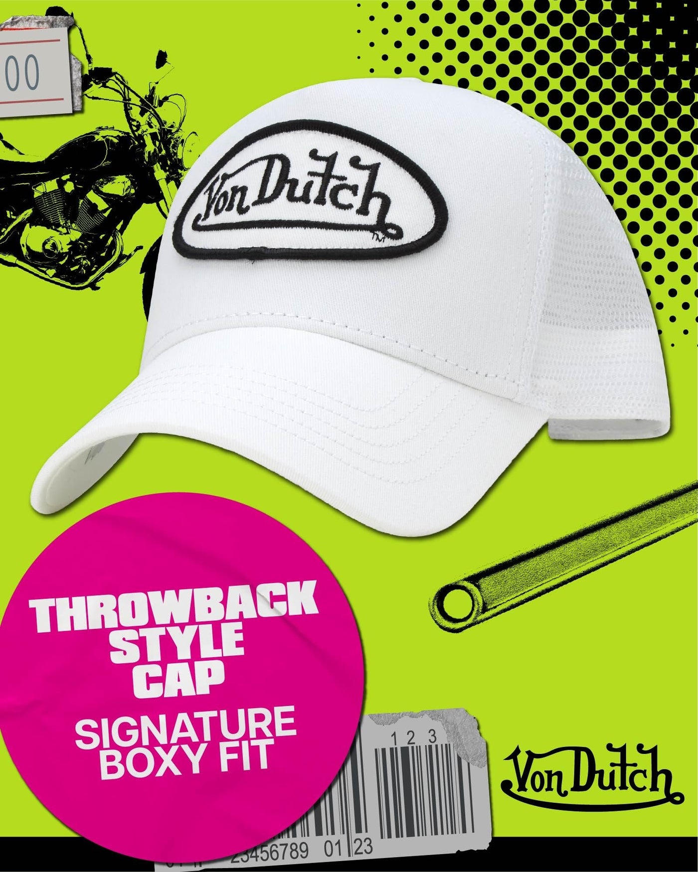Von Dutch Unisex Trucker Hat - Curved Bill Mesh Back Retro Classic Adjustable Snapback Baseball Cap for Men and Women