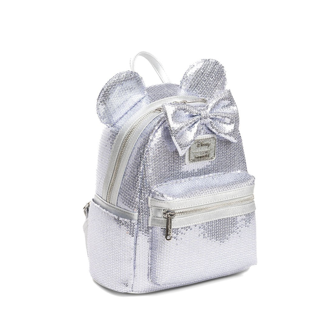 Loungefly Disney Minnie Mouse Platinum Sequin Mini Backpack - 707 Street Exclusive