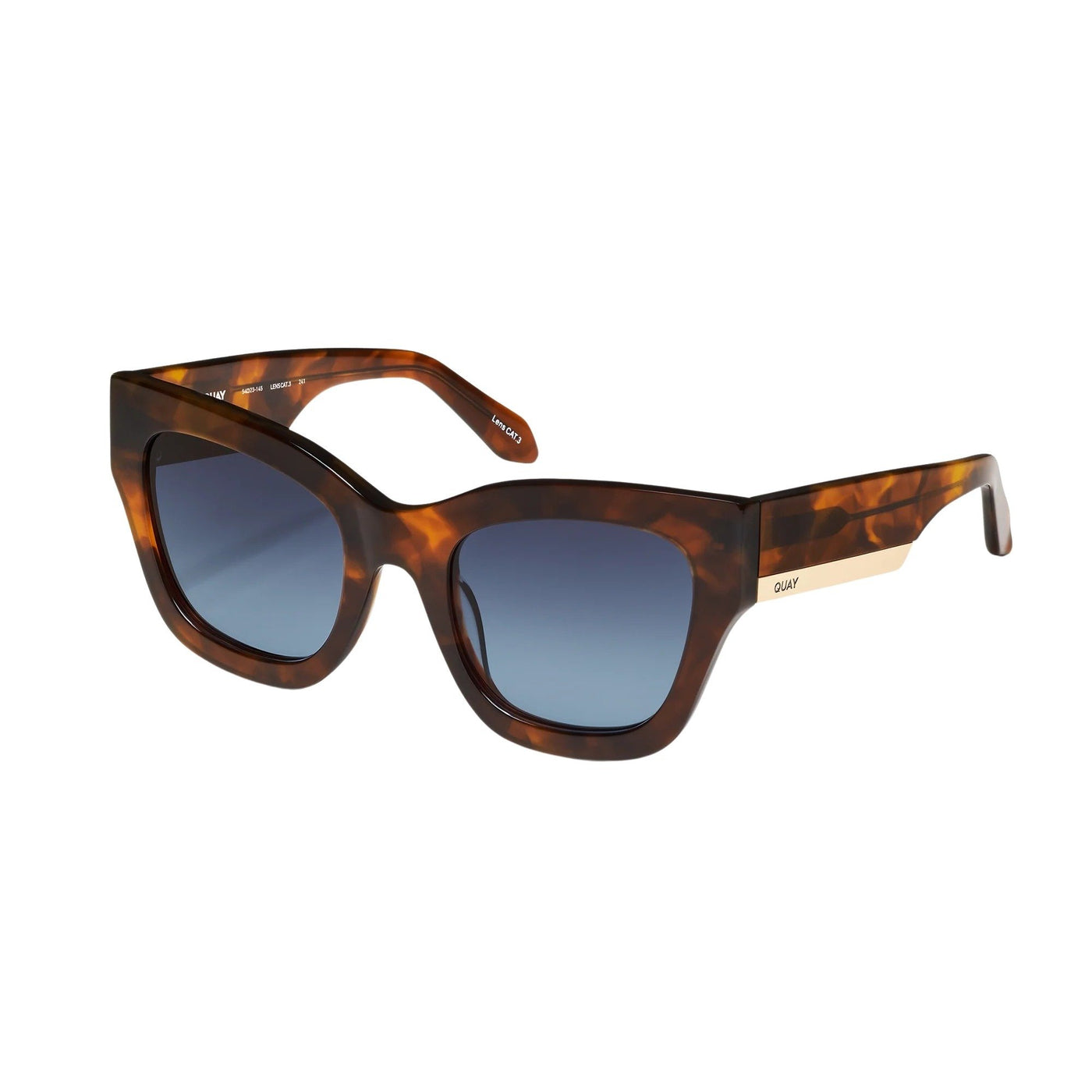 Quay Women's By The Way Oversized Square Sunglasses (Brown Tortoise Frame/Navy to Blue Gradient Lens) - 3/4 left angle