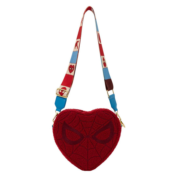 Loungefly Marvel Spider-Man Sherpa Heart Shaped Crossbody Bag 