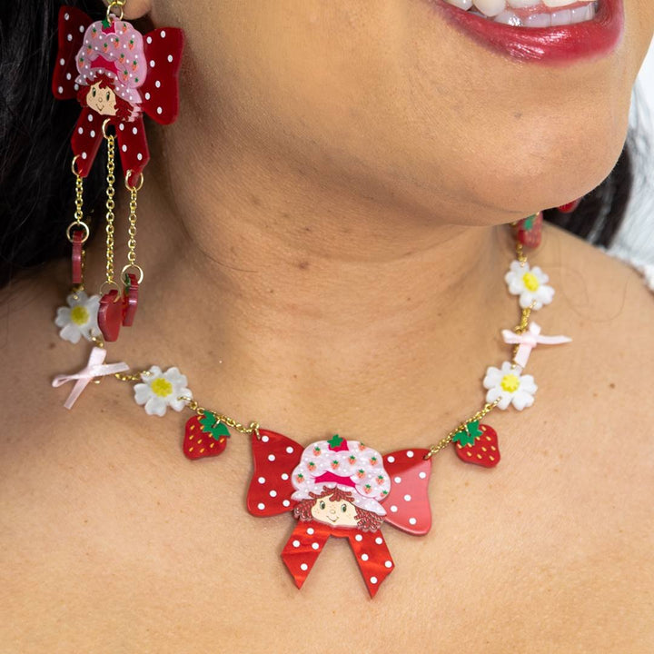 Whatever Makes You Happy Strawberry Shortcake Berry Bow Acrylic Necklace