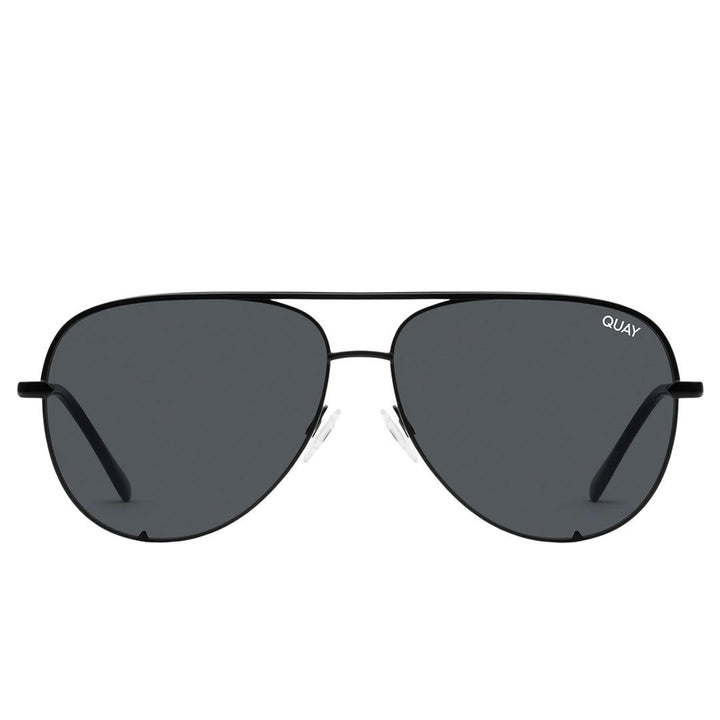 Quay Unisex High Key Classic Aviator Sunglasses - Black Frame/Smoke Polarized Lens - Front
