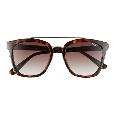 Quay Australia Sweet Dreams sunglasses featuring a square tortoiseshell frame with brown fade gradient lenses and a metal brow bar, side view