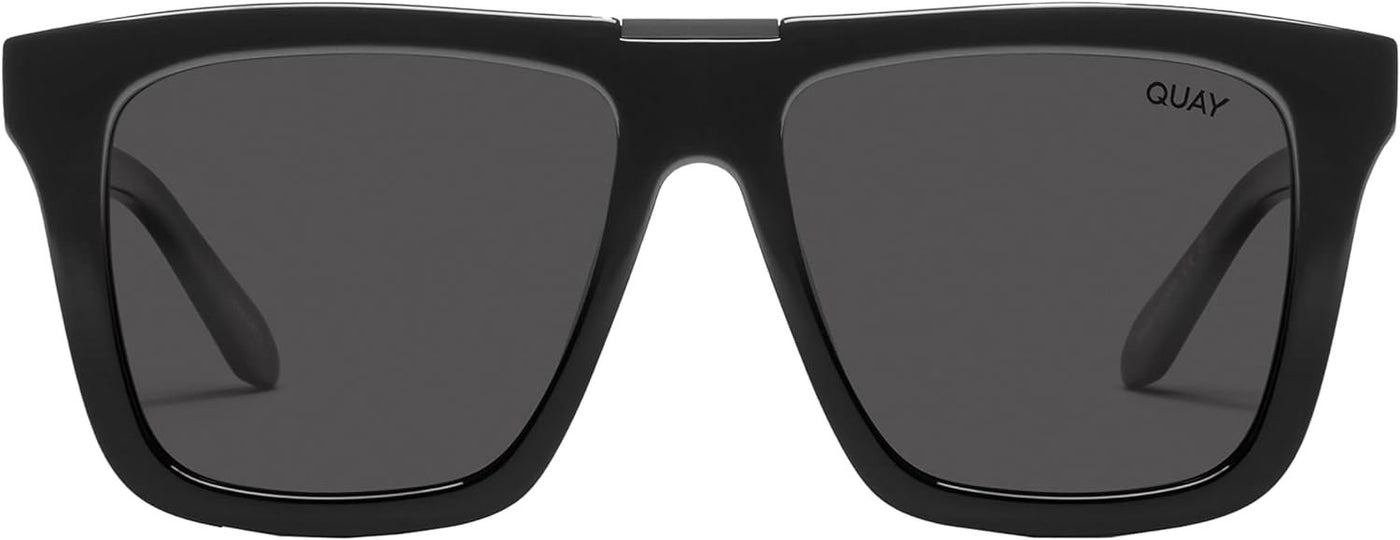 Quay Women's Name Drop Oversized Square Sunglasses (Black Frame/Black Polarized Lens) - front