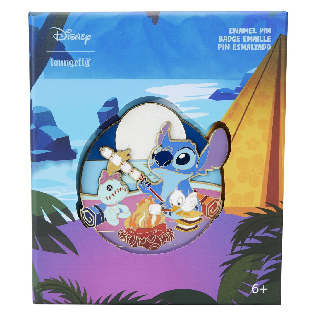 WDPN3592 - Loungefly Disney Lilo &amp; Stitch Camping Cuties 3" Collector Box Pin - Front Packaging