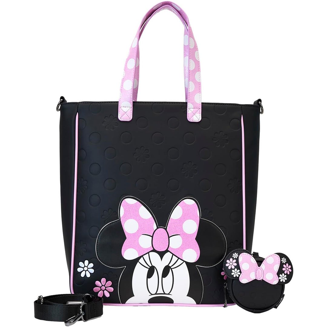 Loungefly Disney Minnie Mouse Floral Rock the Dots Tote Bag with Coin Bag
