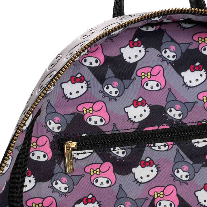 Loungefly Sanrio Kuromi, My Melody, and Hello Kitty Glow In The Dark Triple Pocket Mini Backpack - 707 Street Exclusive