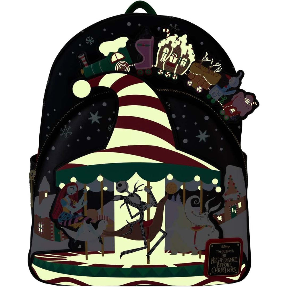 Loungefly Disney The Nightmare Before Christmas Candy Cane Carousel Glow Mini Backpack