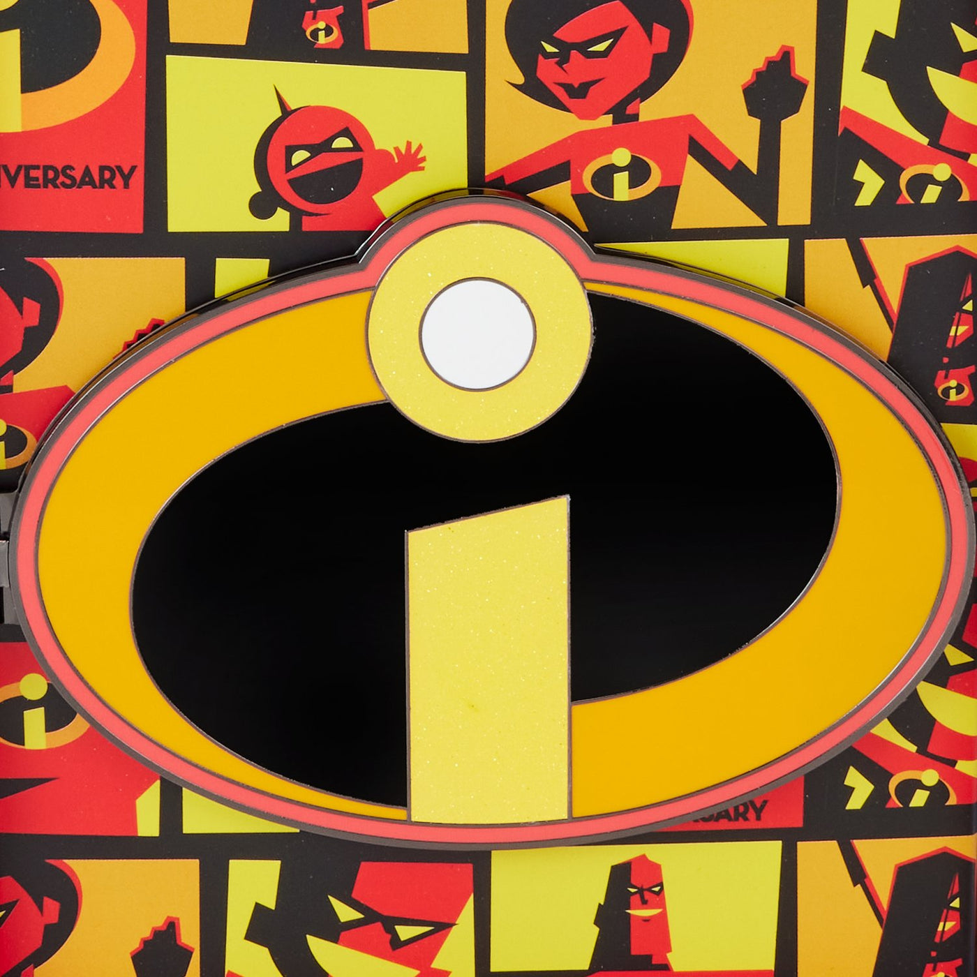 Loungefly Pixar The Incredibles 20th Anniversary Hinged 3" Collector Box Pin - Closeup Front