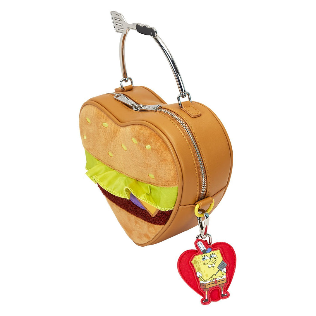 Loungefly Nickelodeon SpongeBob SquarePants Krabby Patty Plush Heart Figural Crossbody Bag